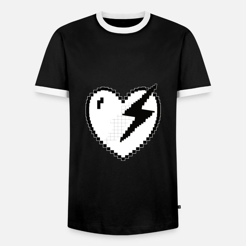 Herz Blitz Pixel Gamer Geschenk - Männer Kontrast-T-Shirt - Schwarz/Weiß