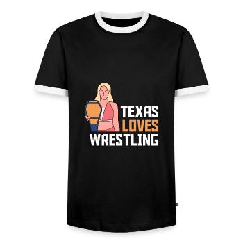 Texas wrestling design for proud Texas fans - Men's Ringer Shirt - black/white - Front - AI Model Female 172 light (172cm) & AI Model Male 178 light (178cm)