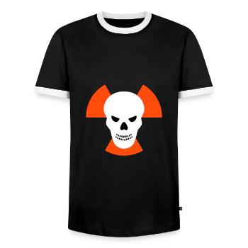 Skull with an evil eye in front of radiation warning signs - Men's Ringer Shirt - black/white - Front - AI Model Female 172 light (172cm) & AI Model Male 178 light (178cm)