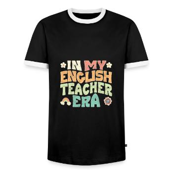 In my English teacher era - Men's Ringer Shirt - black/white - Front - AI Model Female 172 light (172cm) & AI Model Male 178 light (178cm)