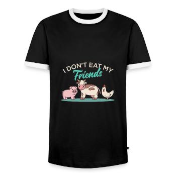 Friends Happy Chicken Cow Design für Veganer - Männer Kontrast-T-Shirt - Schwarz/Weiß - Vorne - AI Model Female 172 light (172cm) & AI Model Male 178 light (178cm)