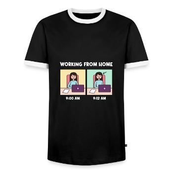 Work from home Tired design for proud - Men's Ringer Shirt - black/white - Front - AI Model Female 172 light (172cm) & AI Model Male 178 light (178cm)