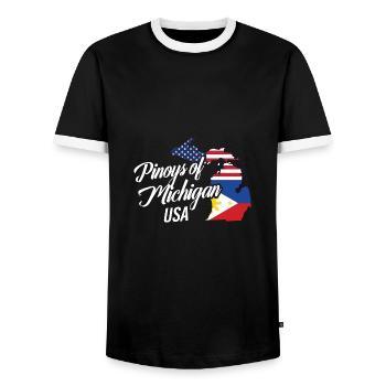 Filipinos of Michigan Design for Proud Fil-Ams - Men's Ringer Shirt - black/white - Front - AI Model Female 172 light (172cm) & AI Model Male 178 light (178cm)
