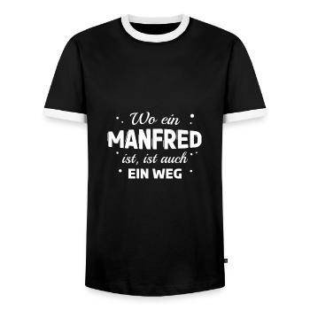 Manfred Name Spruch Design für stolze Manfreds - Männer Kontrast-T-Shirt - Schwarz/Weiß - Vorne - AI Model Female 172 light (172cm) & AI Model Male 178 light (178cm)