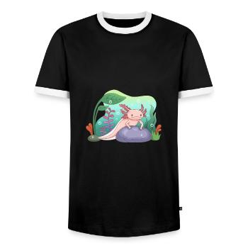 Leben des Axolotl Design für Axolotl-Liebhaber - Männer Kontrast-T-Shirt - Schwarz/Weiß - Vorne - AI Model Female 172 light (172cm) & AI Model Male 178 light (178cm)