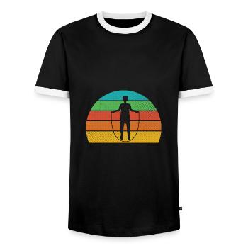 Retro Design for Rope Sweater Men - Men's Ringer Shirt - black/white - Front - AI Model Female 172 light (172cm) & AI Model Male 178 light (178cm)