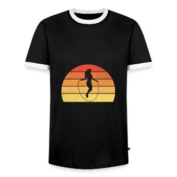 Retro Sunset Design for Rope Jumpers - Men's Ringer Shirt - black/white - Front - AI Model Female 172 light (172cm) & AI Model Male 178 light (178cm)