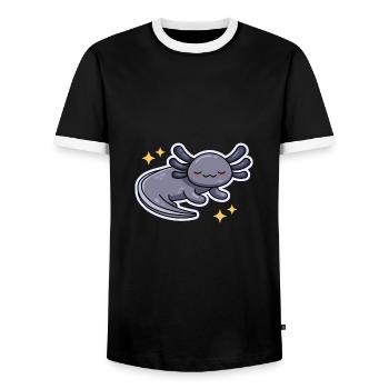 Schwarzer Melanoid Axolotl Design für Axolotl Fans - Männer Kontrast-T-Shirt - Schwarz/Weiß - Vorne - AI Model Female 172 light (172cm) & AI Model Male 178 light (178cm)