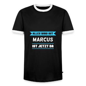 Marcus Name Design für stolze Marcus - Männer Kontrast-T-Shirt - Schwarz/Weiß - Vorne - AI Model Female 172 light (172cm) & AI Model Male 178 light (178cm)