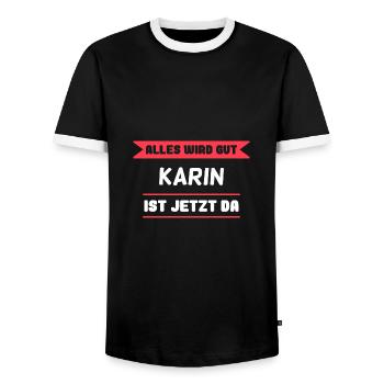 Karin Name Design für stolze Karins - Männer Kontrast-T-Shirt - Schwarz/Weiß - Vorne - AI Model Female 172 light (172cm) & AI Model Male 178 light (178cm)