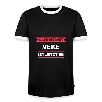 Meike Name Design für stolze Meikes - Männer Kontrast-T-Shirt - Schwarz/Weiß - Vorne - AI Model Female 172 light (172cm) & AI Model Male 178 light (178cm)