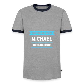 Michael Name Saying für stolze Michaels - Männer Kontrast-T-Shirt - Grau/Navy  - Vorne - AI Model Female 172 light (172cm) & AI Model Male 178 light (178cm)