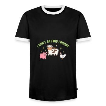 Kuh Huhn Schwein Freunde Design für Veganer - Männer Kontrast-T-Shirt - Schwarz/Weiß - Vorne - AI Model Female 172 light (172cm) & AI Model Male 178 light (178cm)