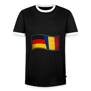 Rumänien Design für stolze Deutsch-Rumänen - Männer Kontrast-T-Shirt - Schwarz/Weiß - Vorne - AI Model Female 172 light (172cm) & AI Model Male 178 light (178cm)