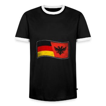 Albanien Design für stolze Deutsch-Albaner - Männer Kontrast-T-Shirt - Schwarz/Weiß - Vorne - AI Model Female 172 light (172cm) & AI Model Male 178 light (178cm)