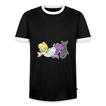 Nichtbinäres Flaggenfischdesign für stolze Enbys - Männer Kontrast-T-Shirt - Schwarz/Weiß - Vorne - AI Model Female 172 light (172cm) & AI Model Male 178 light (178cm)