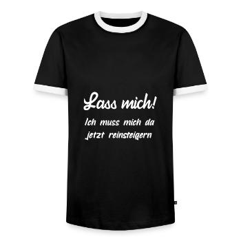 Lass mich, ich muss mich jetzt da rein steigern! - Männer Kontrast-T-Shirt - Schwarz/Weiß - Vorne - AI Model Female 172 light (172cm) & AI Model Male 178 light (178cm)