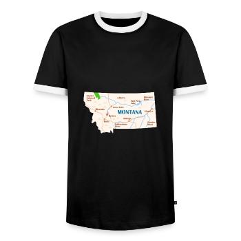 Montana Map Design für stolze Montaner - Männer Kontrast-T-Shirt - Schwarz/Weiß - Vorne - AI Model Female 172 light (172cm) & AI Model Male 178 light (178cm)