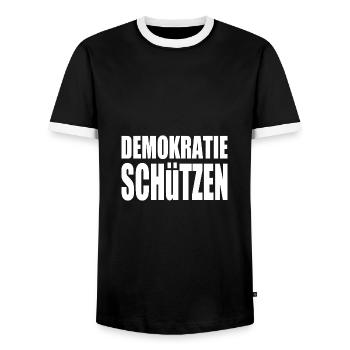 demokratie schützen - Männer Kontrast-T-Shirt - Schwarz/Weiß - Vorne - AI Model Female 172 light (172cm) & AI Model Male 178 light (178cm)
