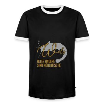 Wels Waller fischen Sportfischen Welsangeln - Männer Kontrast-T-Shirt - Schwarz/Weiß - Vorne - AI Model Female 172 light (172cm) & AI Model Male 178 light (178cm)