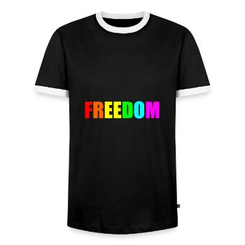 Freedom - Men's Ringer Shirt - black/white - Front - AI Model Female 172 light (172cm) & AI Model Male 178 light (178cm)