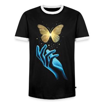 Magic butterfly – symbol of change - Men's Ringer Shirt - black/white - Front - AI Model Female 172 light (172cm) & AI Model Male 178 light (178cm)