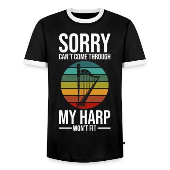 Harfe Musikinstrument Harfenist Orchester Geschenk - Männer Kontrast-T-Shirt - Schwarz/Weiß - Vorne - AI Model Female 172 light (172cm) & AI Model Male 178 light (178cm)