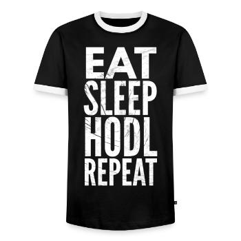 Kryptowährung Design Eat Sleep HODL Repeat - Männer Kontrast-T-Shirt - Schwarz/Weiß - Vorne - AI Model Female 172 light (172cm) & AI Model Male 178 light (178cm)