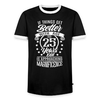 Birthday 25 years Better with age - Men's Ringer Shirt - black/white - Front - AI Model Female 172 light (172cm) & AI Model Male 178 light (178cm)