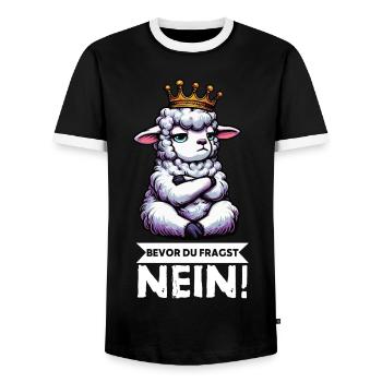 Avant que vous ne demandiez : moutons, moutons, bergers, éleveurs de moutons - T-shirt contrasté Homme - noir/blanc - Devant - AI Model Female 172 light (172cm) & AI Model Male 178 light (178cm)