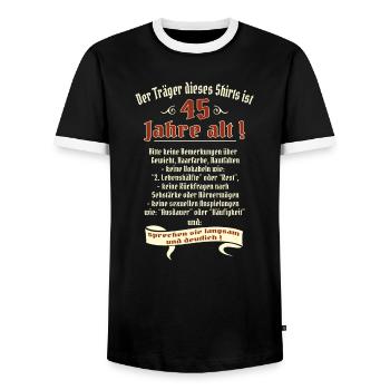 Geburtstags Shirt Träger 45 Jahre alt RAHMENLOS - Männer Kontrast-T-Shirt - Schwarz/Weiß - Vorne - AI Model Female 172 light (172cm) & AI Model Male 178 light (178cm)