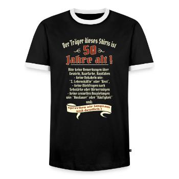 Geburtstags Shirt Träger 50 Jahre alt RAHMENLOS - Männer Kontrast-T-Shirt - Schwarz/Weiß - Vorne - AI Model Female 172 light (172cm) & AI Model Male 178 light (178cm)