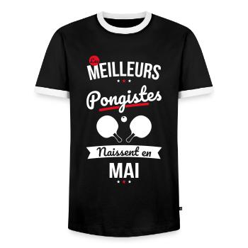 Les meilleurs pongistes naissent en Mai - T-shirt contrasté Homme - noir/blanc - Devant - AI Model Female 172 light (172cm) & AI Model Male 178 light (178cm)