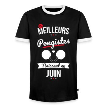 Les meilleurs pongistes naissent en Juin - T-shirt contrasté Homme - noir/blanc - Devant - AI Model Female 172 light (172cm) & AI Model Male 178 light (178cm)