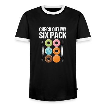 Look at my six pack donut pack logo gift - Men's Ringer Shirt - black/white - Front - AI Model Female 172 light (172cm) & AI Model Male 178 light (178cm)