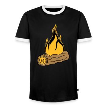 wood branch forest tree trunk woodcut forest fire bran - Men's Ringer Shirt - black/white - Front - AI Model Female 172 light (172cm) & AI Model Male 178 light (178cm)