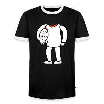 Head under the arm - Men's Ringer Shirt - black/white - Front - AI Model Female 172 light (172cm) & AI Model Male 178 light (178cm)