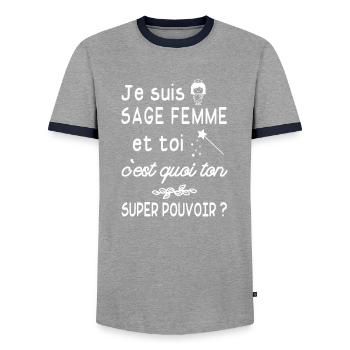 je suis sage femme - T-shirt contrasté Homme - gris/marine  - Devant - AI Model Female 172 light (172cm) & AI Model Male 178 light (178cm)