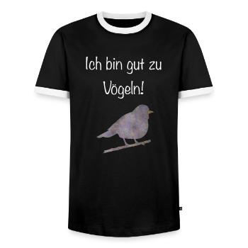 Ich bin gut zu vögeln! - Männer Kontrast-T-Shirt - Schwarz/Weiß - Vorne - AI Model Female 172 light (172cm) & AI Model Male 178 light (178cm)