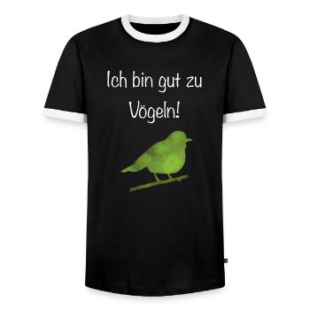 Ich bin gut zu vögeln! - Männer Kontrast-T-Shirt - Schwarz/Weiß - Vorne - AI Model Female 172 light (172cm) & AI Model Male 178 light (178cm)