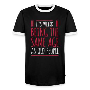 being old people age - Men's Ringer Shirt - black/white - Front - AI Model Female 172 light (172cm) & AI Model Male 178 light (178cm)