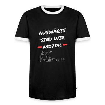 Auswärts sind wird asozial - Männer Kontrast-T-Shirt - Schwarz/Weiß - Vorne - AI Model Female 172 light (172cm) & AI Model Male 178 light (178cm)