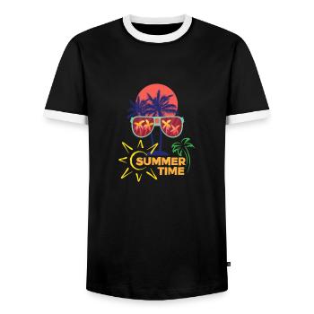 Summer Time - Men's Ringer Shirt - black/white - Front - AI Model Female 172 light (172cm) & AI Model Male 178 light (178cm)