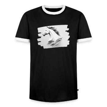 The Power and Purity of a White Horse's Head - Men's Ringer Shirt - black/white - Front - AI Model Female 172 light (172cm) & AI Model Male 178 light (178cm)