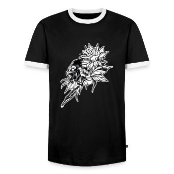 Schädel // Blume // Illustration - Männer Kontrast-T-Shirt - Schwarz/Weiß - Vorne - AI Model Female 172 light (172cm) & AI Model Male 178 light (178cm)