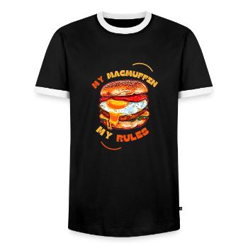 Mein McMuffin Meine Regeln - Männer Kontrast-T-Shirt - Schwarz/Weiß - Vorne - AI Model Female 172 light (172cm) & AI Model Male 178 light (178cm)