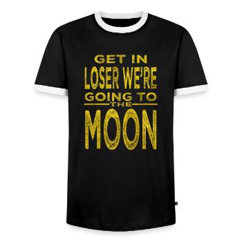 fun animation geek alien ufo anal probe memes - Men's Ringer Shirt - black/white - Front - AI Model Female 172 light (172cm) & AI Model Male 178 light (178cm)