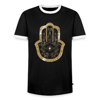 Hamsa Hand von Fatima Gold - Männer Kontrast-T-Shirt - Schwarz/Weiß - Vorne - AI Model Female 172 light (172cm) & AI Model Male 178 light (178cm)
