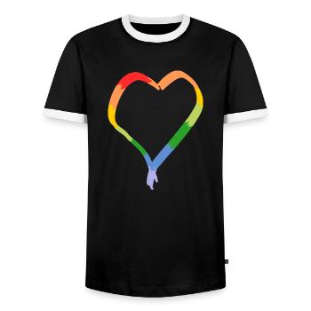 Rainbow heart drawn - Men's Ringer Shirt - black/white - Front - AI Model Female 172 light (172cm) & AI Model Male 178 light (178cm)