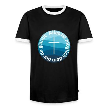 Alles ist möglich 2 - Männer Kontrast-T-Shirt - Schwarz/Weiß - Vorne - AI Model Female 172 light (172cm) & AI Model Male 178 light (178cm)